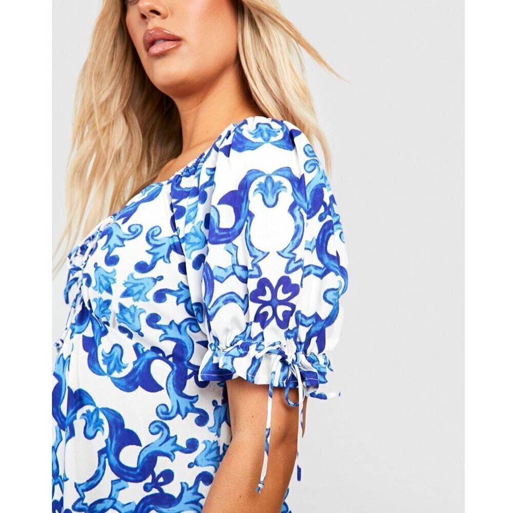 Boohoo Porcelain Print Puff Sleeve Maxi Dress - NWT - Size 16 - Picture 8 of 9